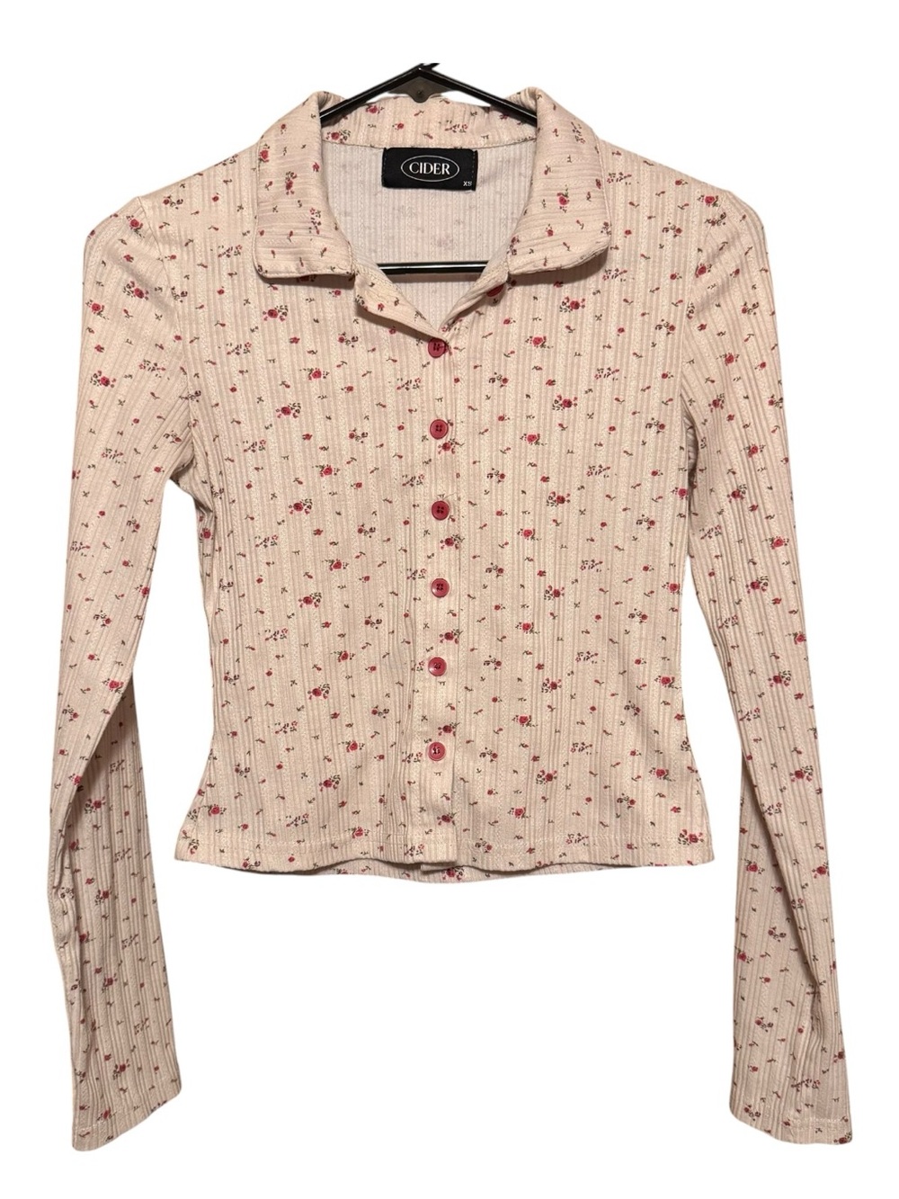 CIDER Y2K Coquette Floral Rose Ribbed Long Sleeve Crop Top XS